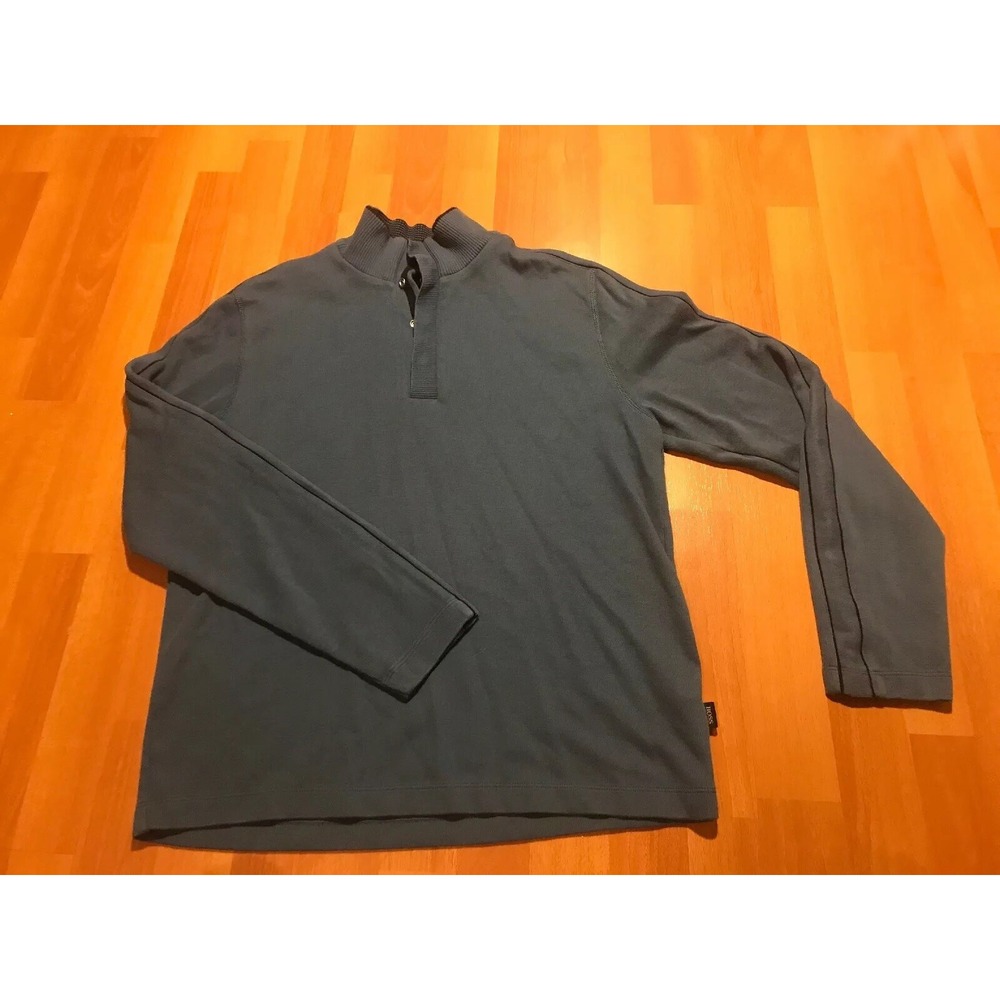 Hugo Boss Mens Blue 1/4 Snap Button Pullover Size Medium M 100% Cotton